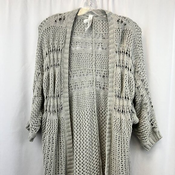 Aeropostale Womens Open Knit 3/4 Sleeve Cardigan Open Front Gray Size XS - Picture 2 of 8